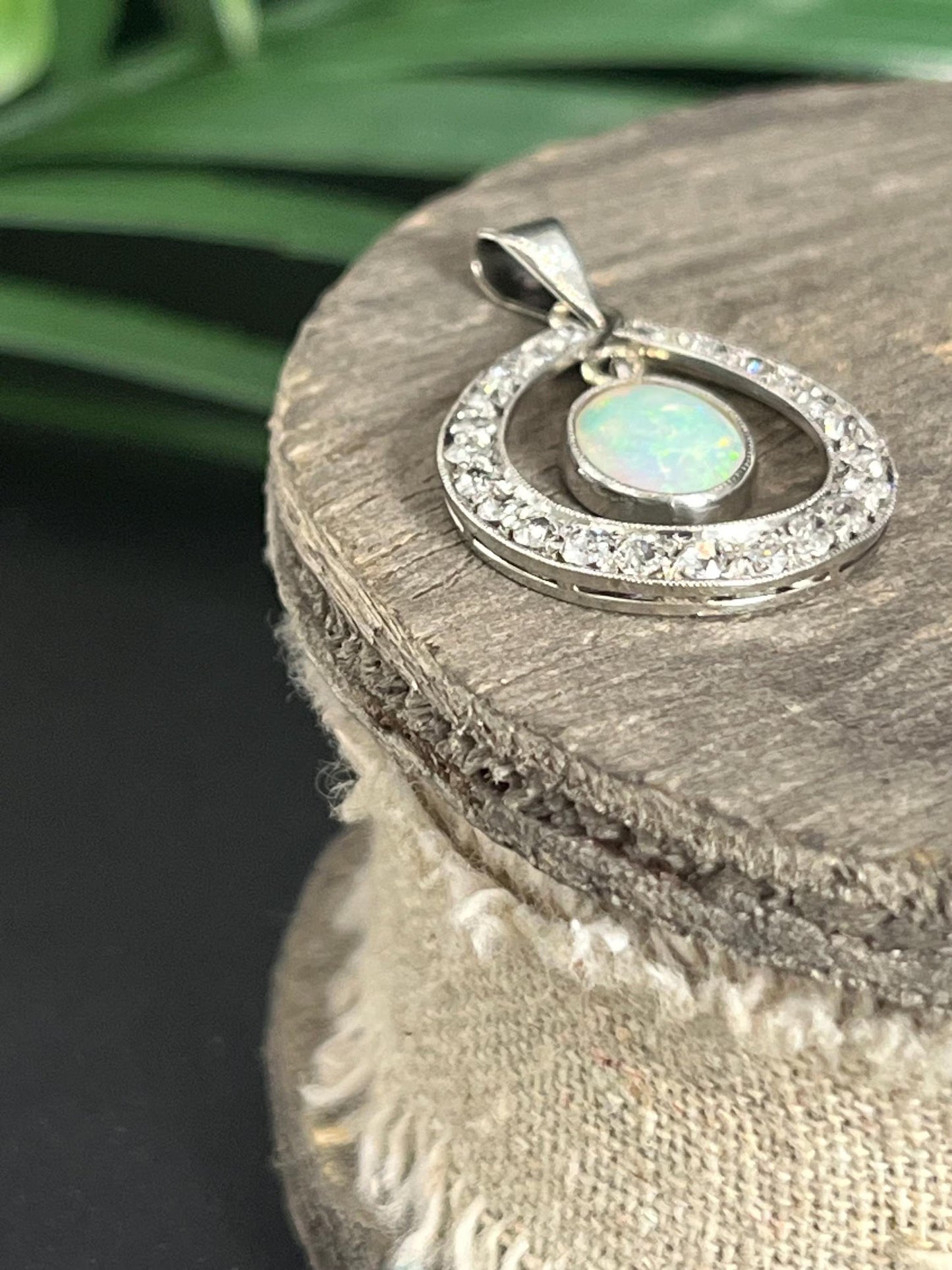 Antique 18 Carat White Gold Edwardian Opal And Diamond Pendant