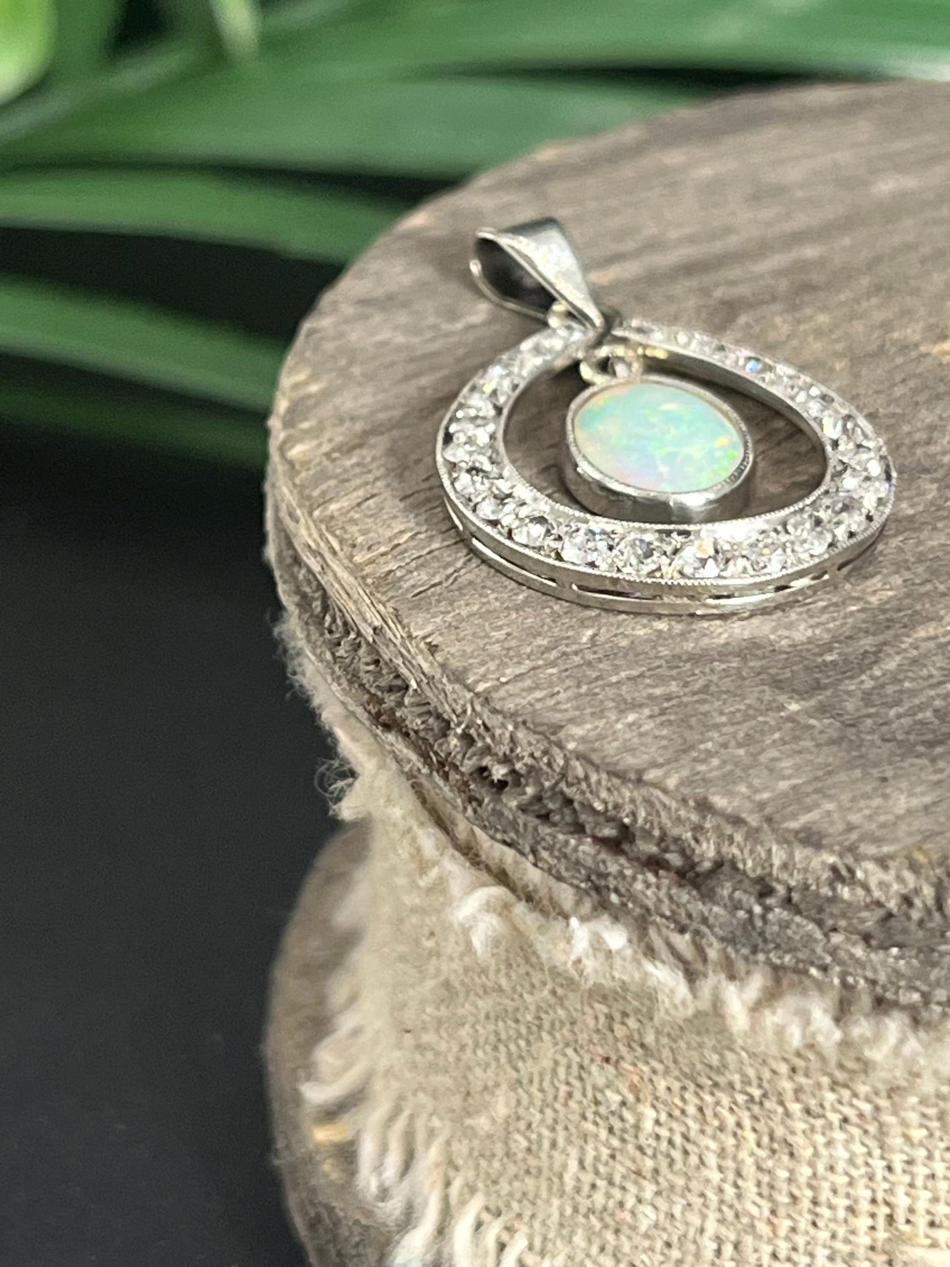 Antique 18 Carat White Gold Edwardian Opal And Diamond Pendant