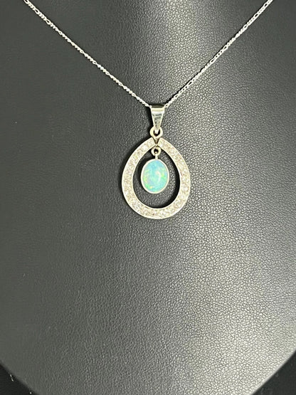 Antique 18 Carat White Gold Edwardian Opal And Diamond Pendant