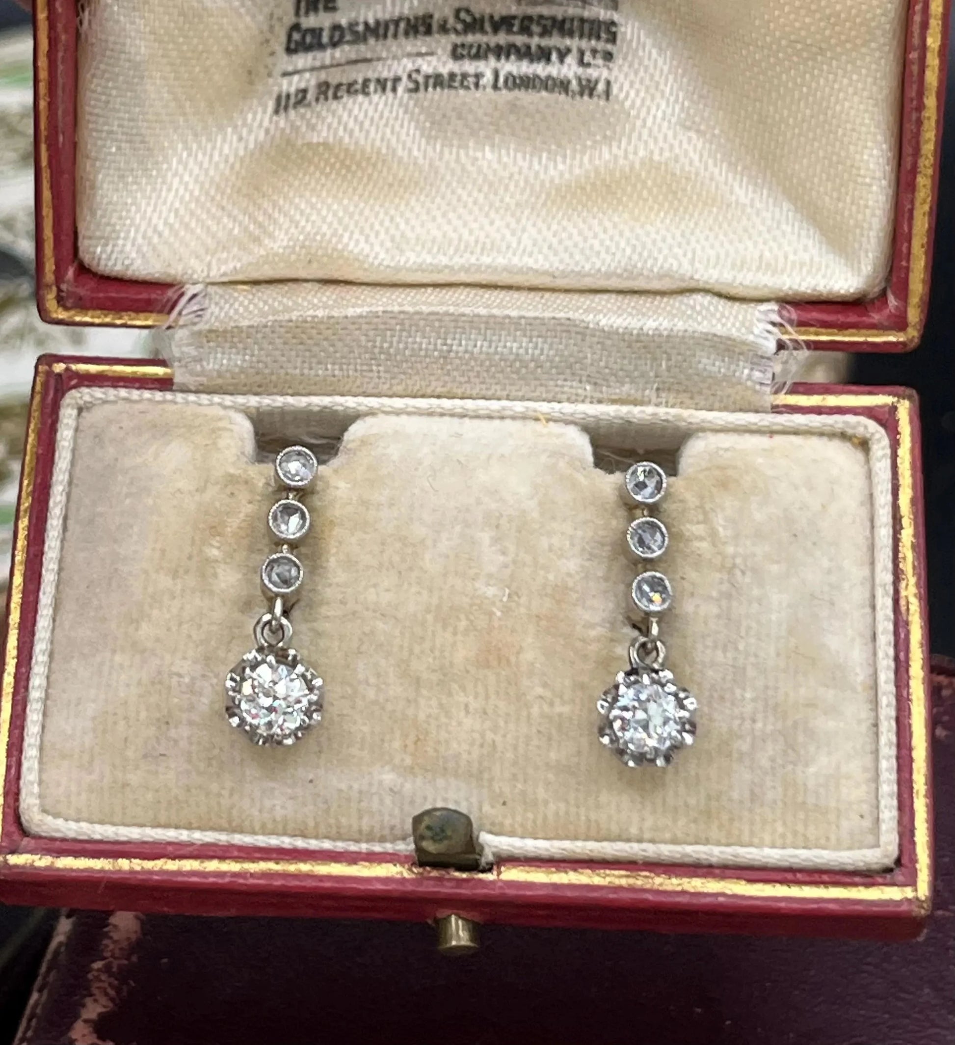 Antique French 18 Carat White Gold Diamond Drop Earrings, Circa 1920