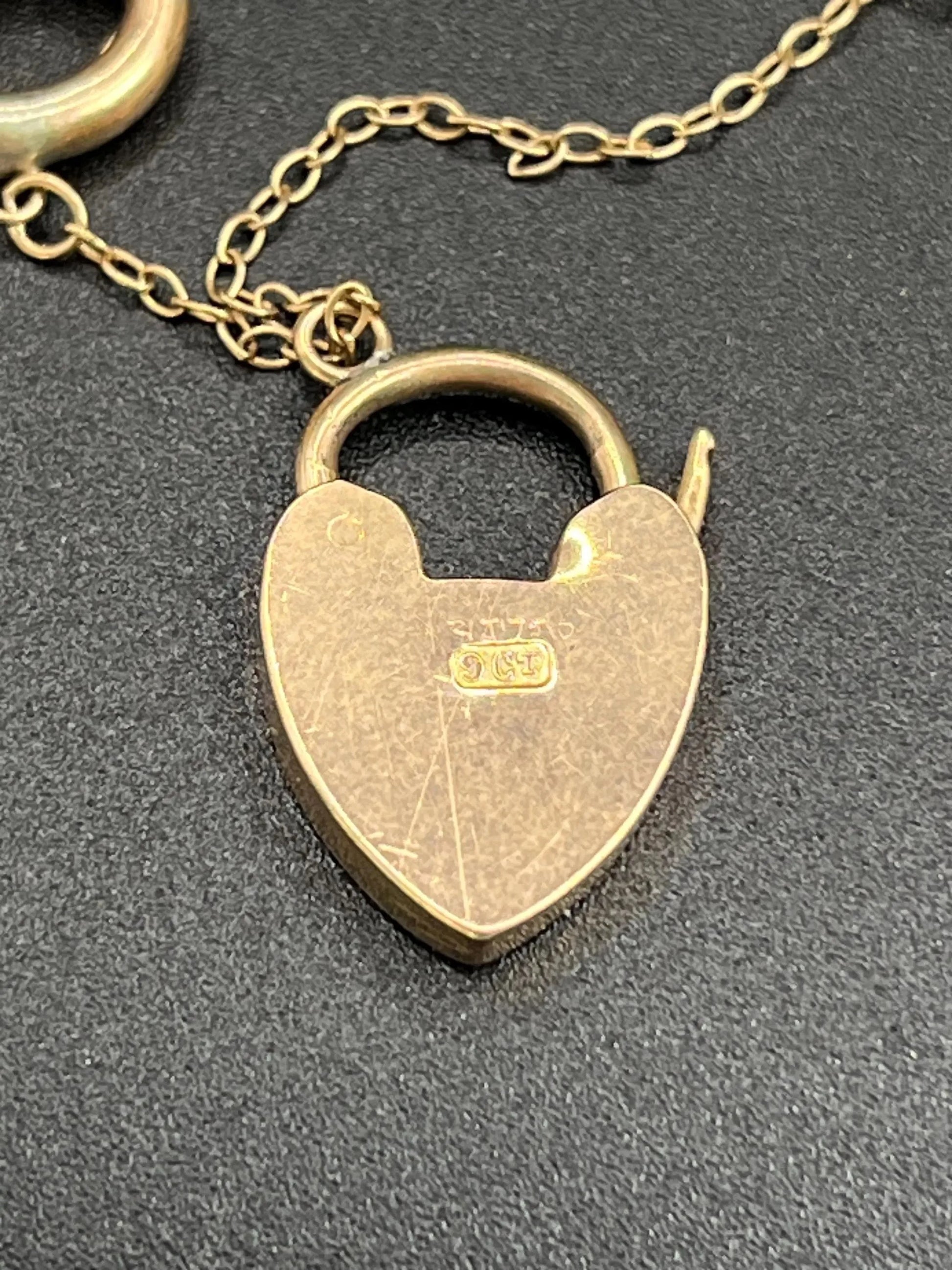 Antique 9 ct Rose Gold Edwardian Curb Link Heart Padlock Bracelet