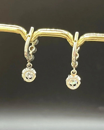 Antique French 18 Carat White Gold Diamond Drop Earrings, Circa 1920