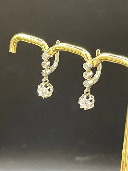Antique French 18 Carat White Gold Diamond Drop Earrings, Circa 1920