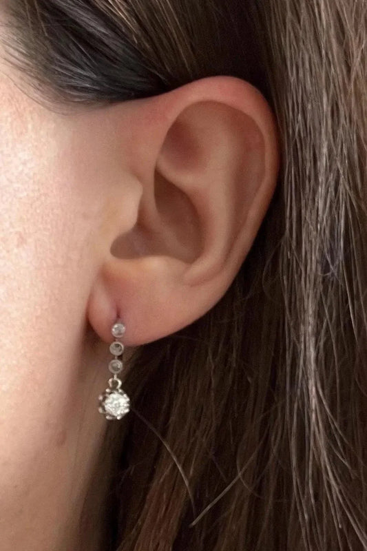 Antique French 18 Carat White Gold Diamond Drop Earrings, Circa 1920