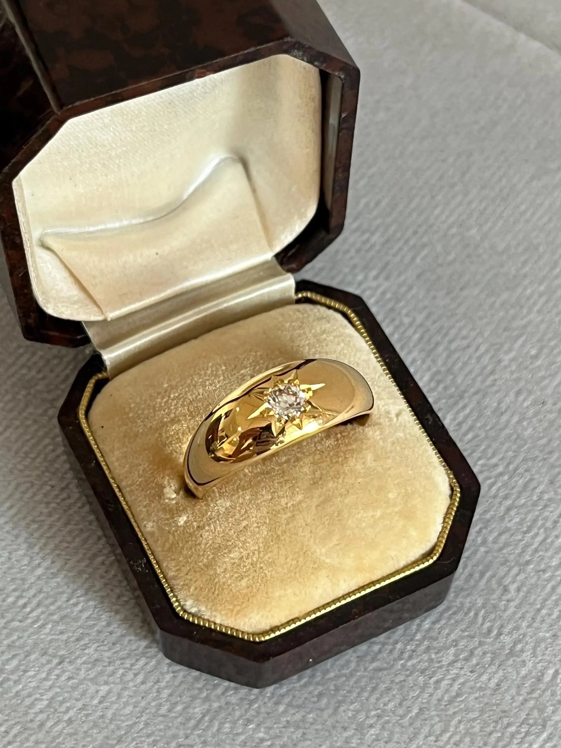 Antique 18 Carat Yellow Gold Star Set Old Cut Diamond Gypsy Ring, Circa 1900