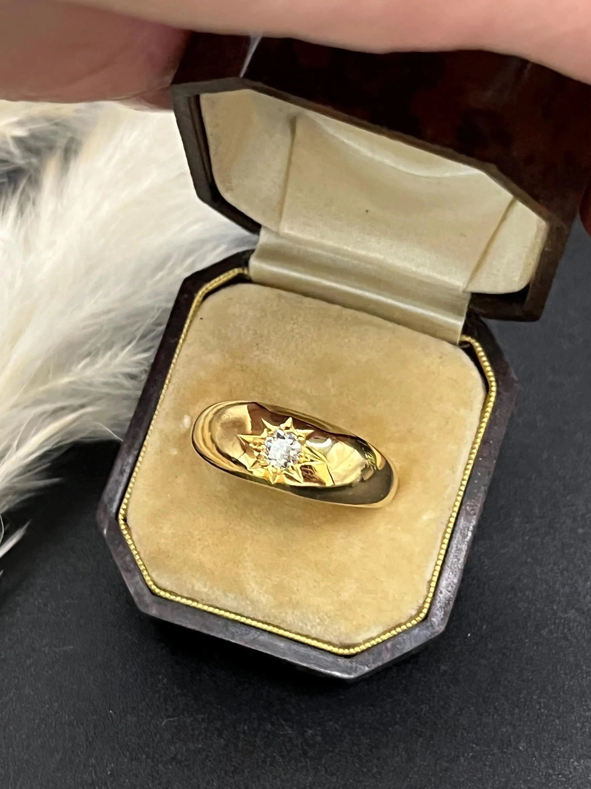 Antique 18 Carat Yellow Gold Star Set Old Cut Diamond Gypsy Ring, Circa 1900