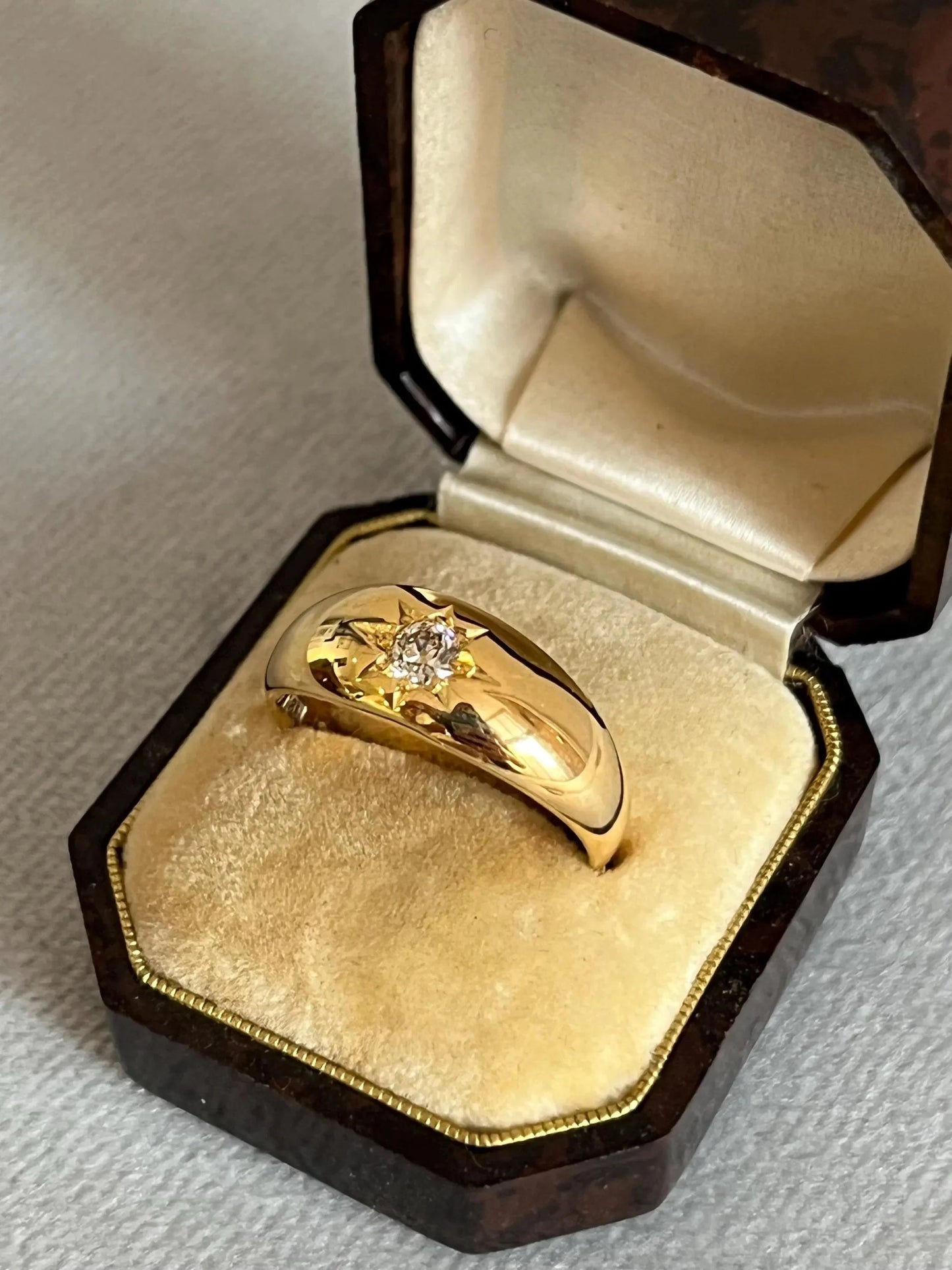 Antique 18 Carat Yellow Gold Star Set Old Cut Diamond Gypsy Ring, Circa 1900