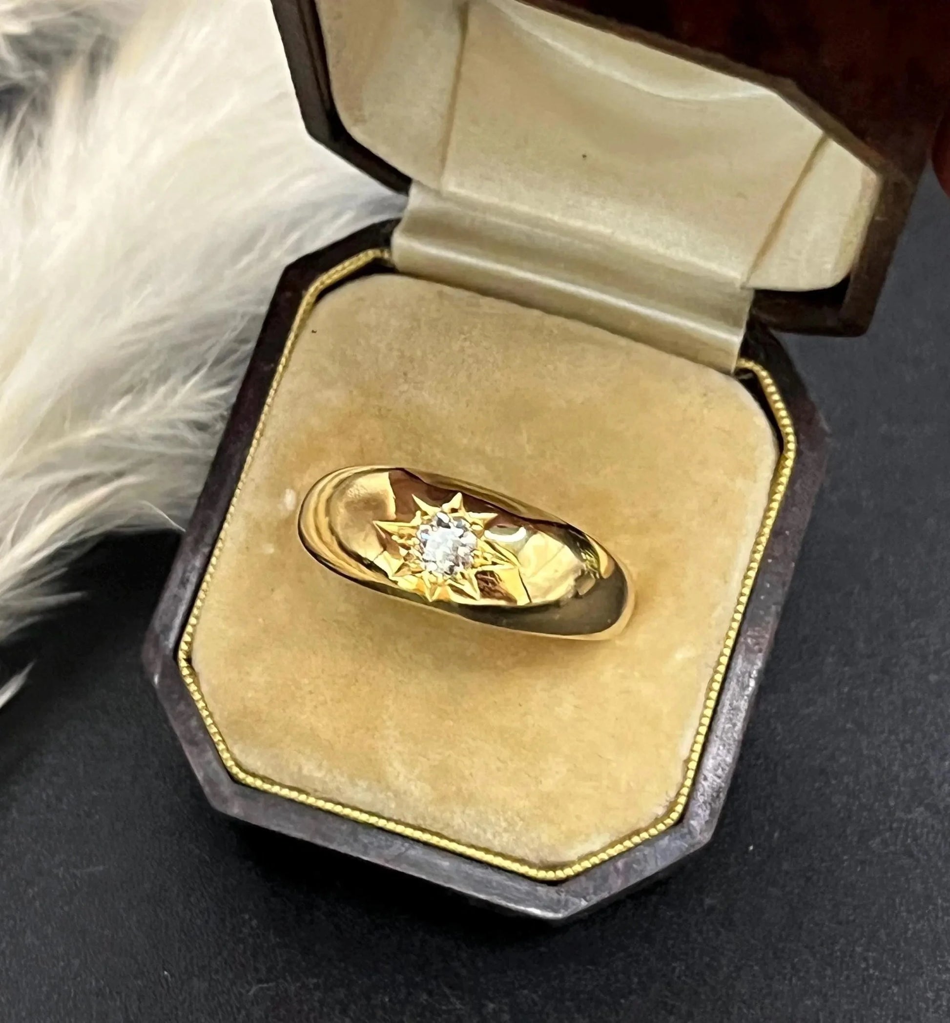 Antique 18 Carat Yellow Gold Star Set Old Cut Diamond Gypsy Ring, Circa 1900