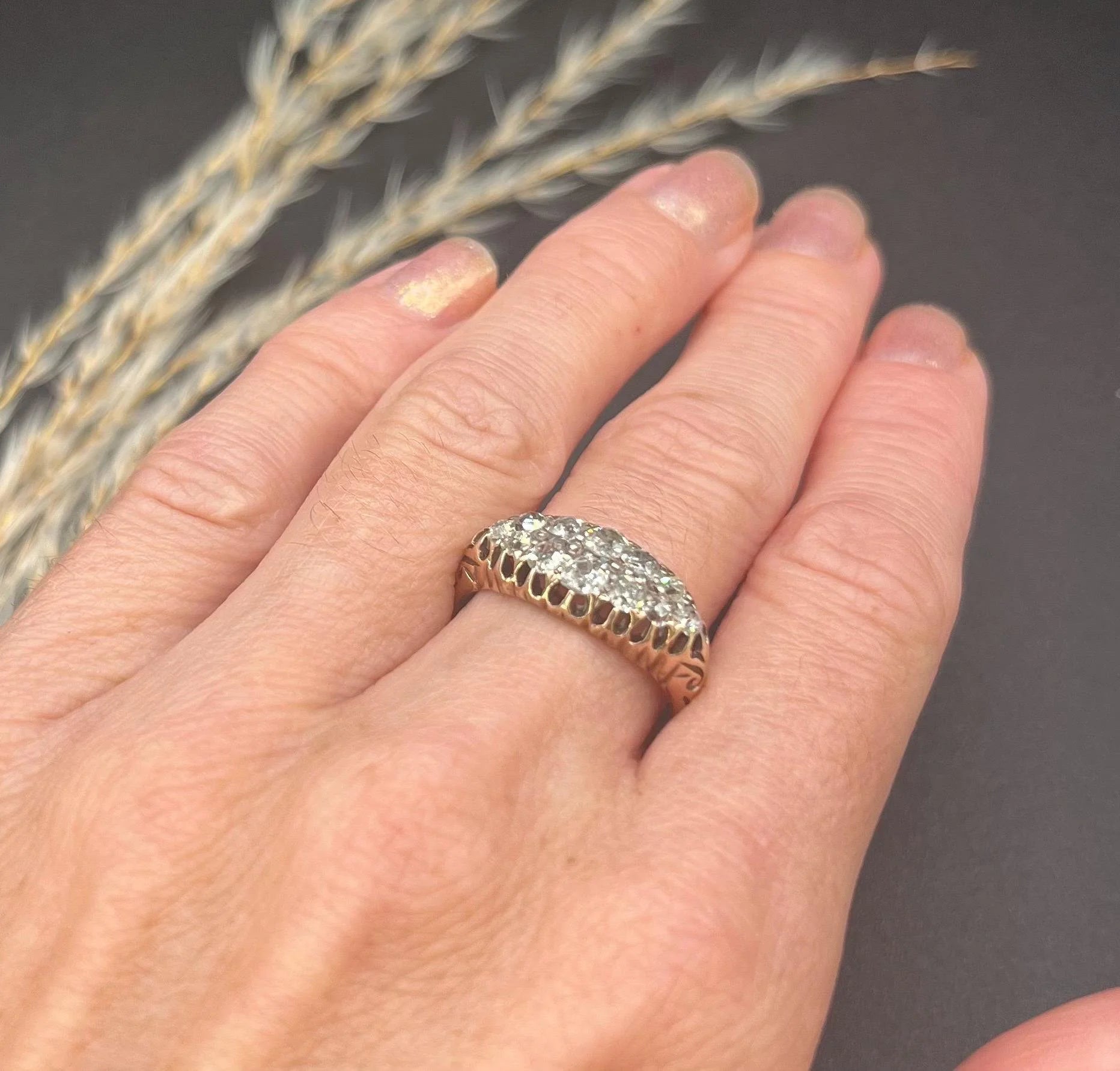 Victorian 18 Carat Gold Old Cut Diamond Boat Shaped Ring, Circa 1880