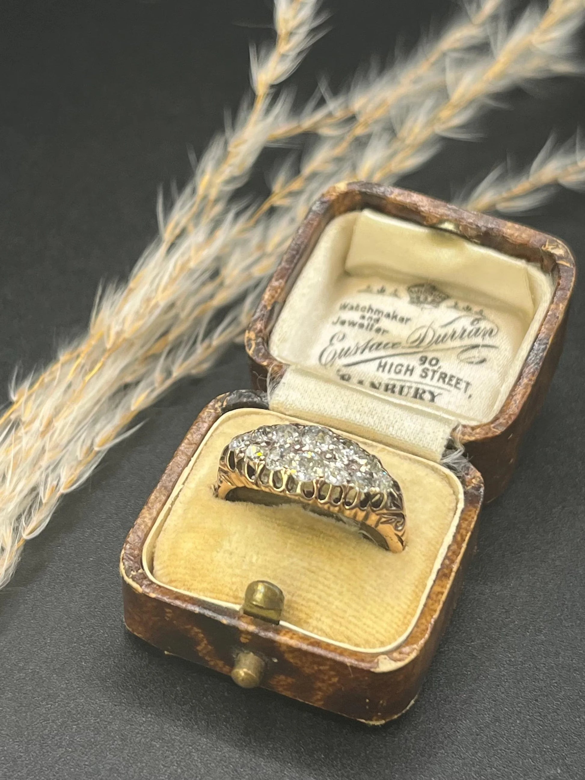 Victorian 18 Carat Gold Old Cut Diamond Boat Shaped Ring, Circa 1880