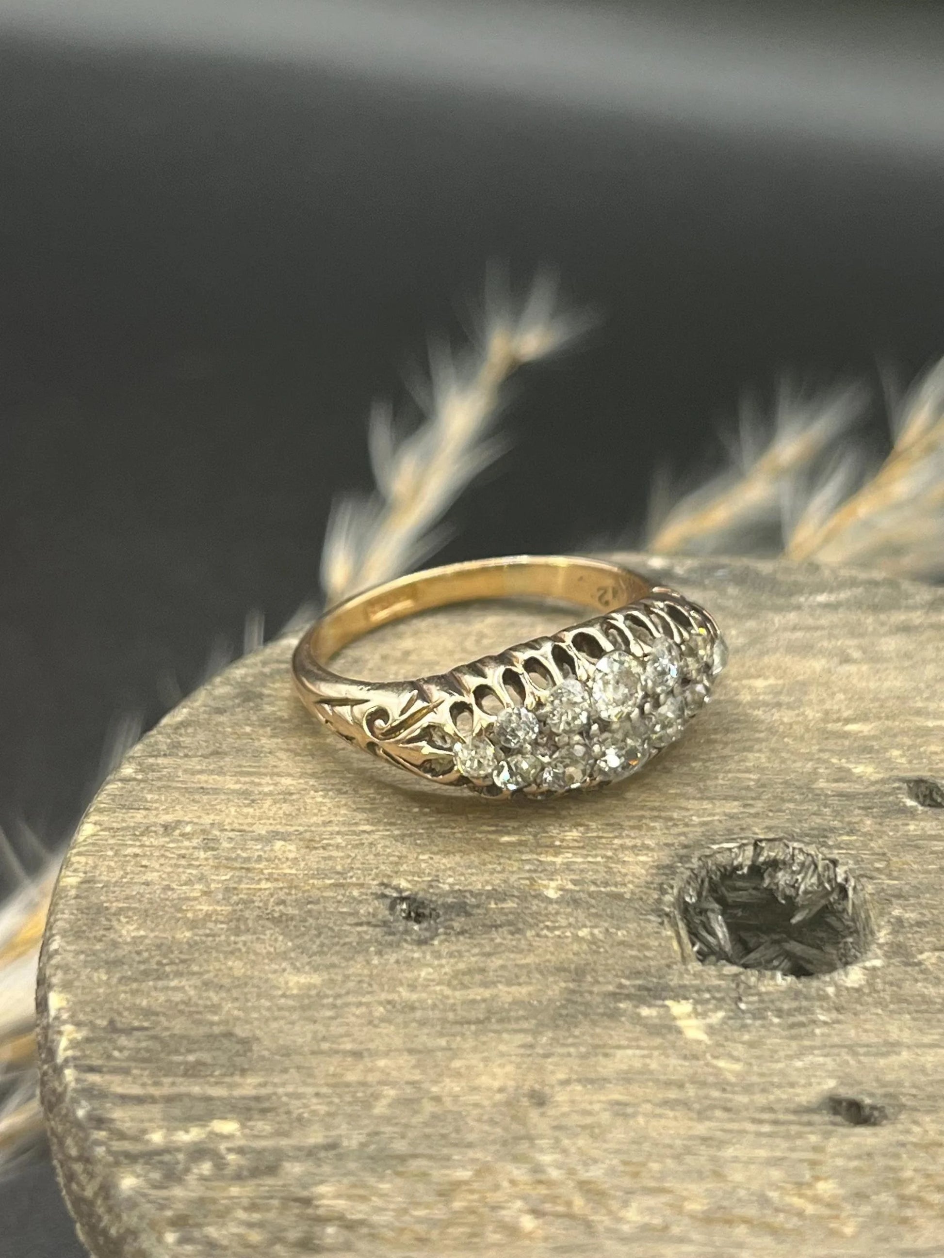 Victorian 18 Carat Gold Old Cut Diamond Boat Shaped Ring, Circa 1880