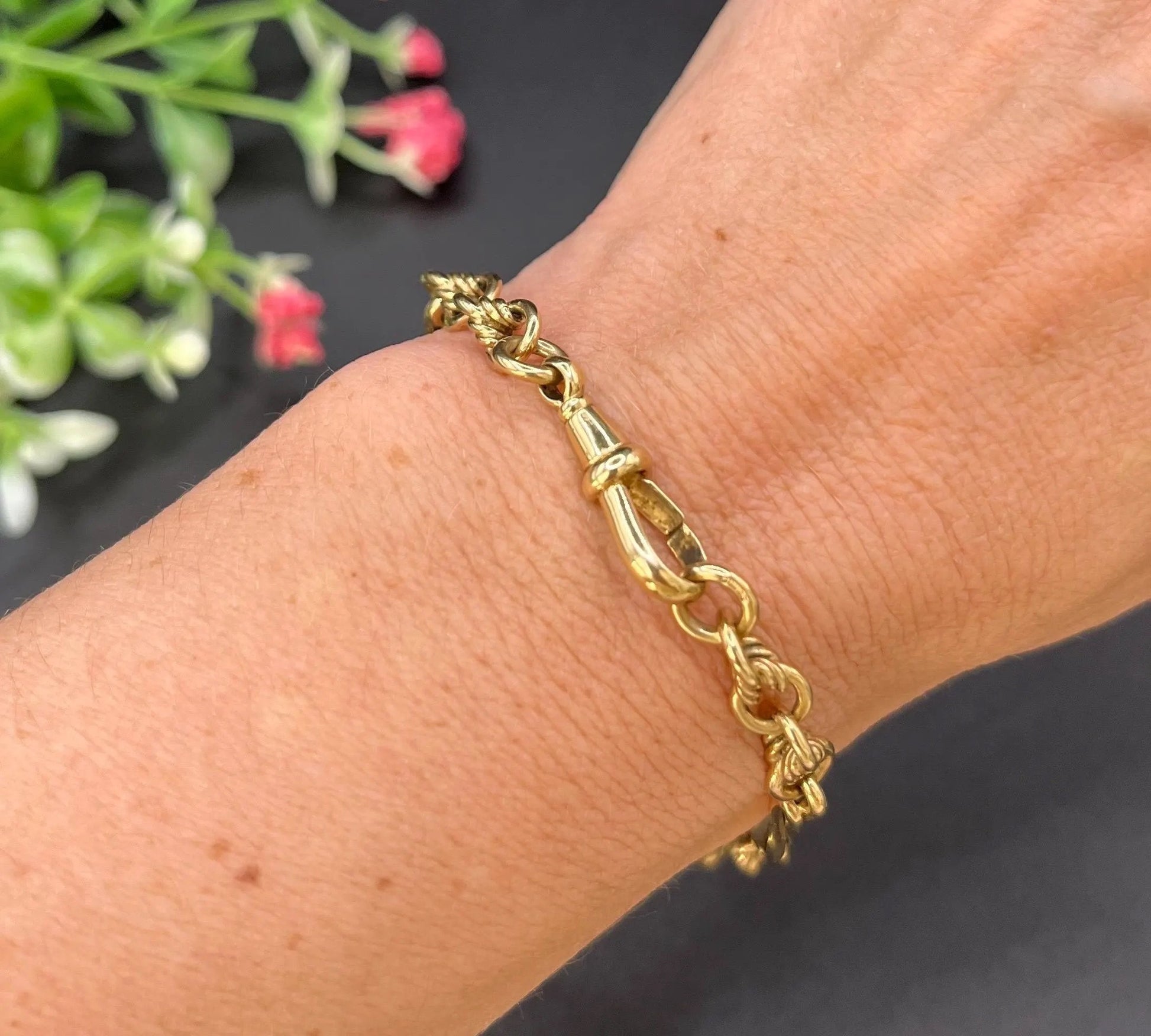 Antique 9 ct Yellow Gold Stamped, Edwardian Fancy Link Bracelet, With Swivel Clip Clasp