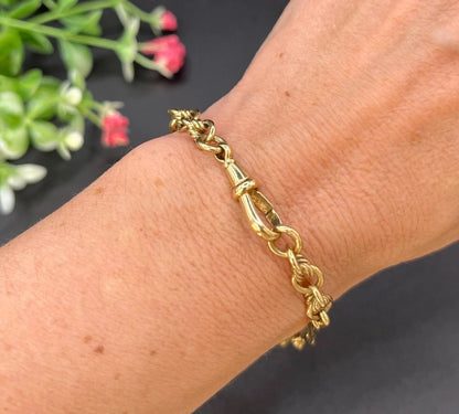 Antique 9 ct Yellow Gold Stamped, Edwardian Fancy Link Bracelet, With Swivel Clip Clasp