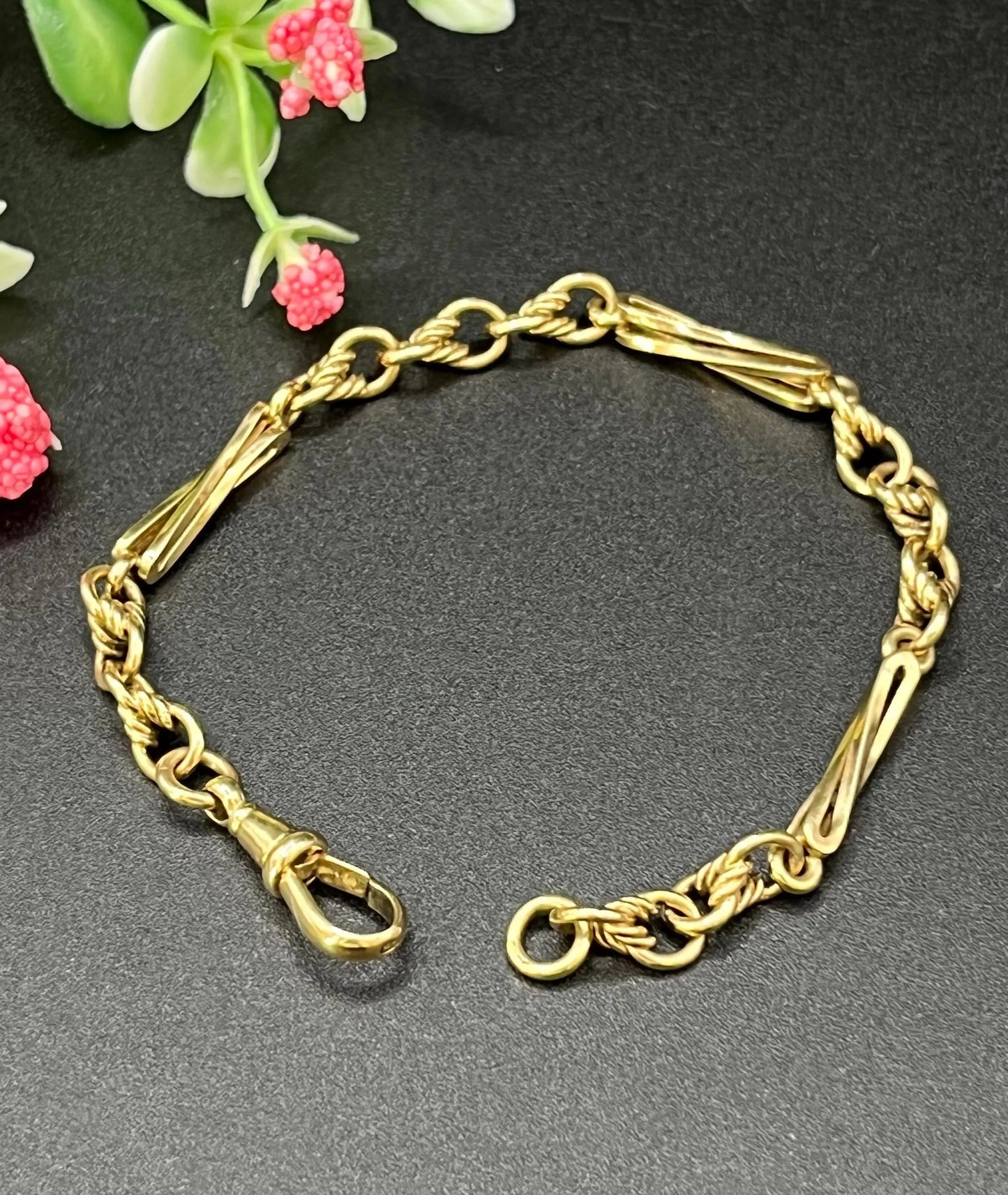 Antique 9 ct Yellow Gold Stamped, Edwardian Fancy Link Bracelet, With Swivel Clip Clasp