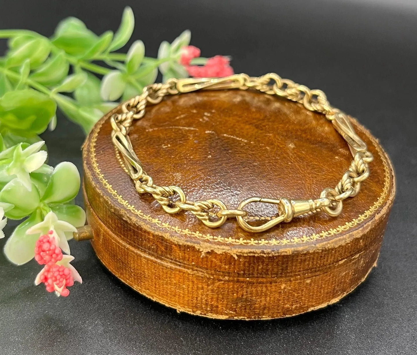 Antique 9 ct Yellow Gold Stamped, Edwardian Fancy Link Bracelet, With Swivel Clip Clasp