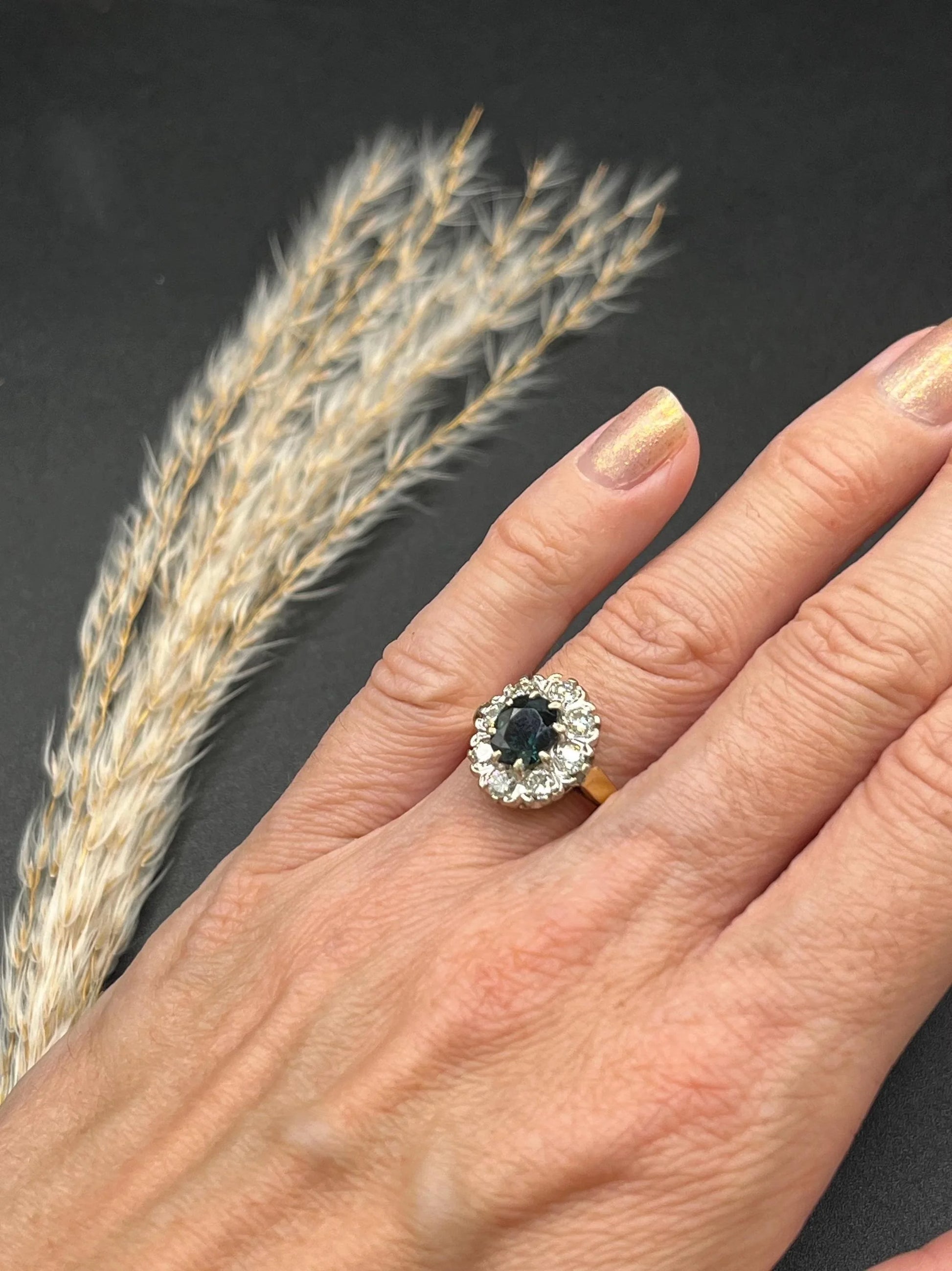 Vintage 18 Carat Gold Sapphire and Diamond Cluster Ring, Hallmarked London 1977