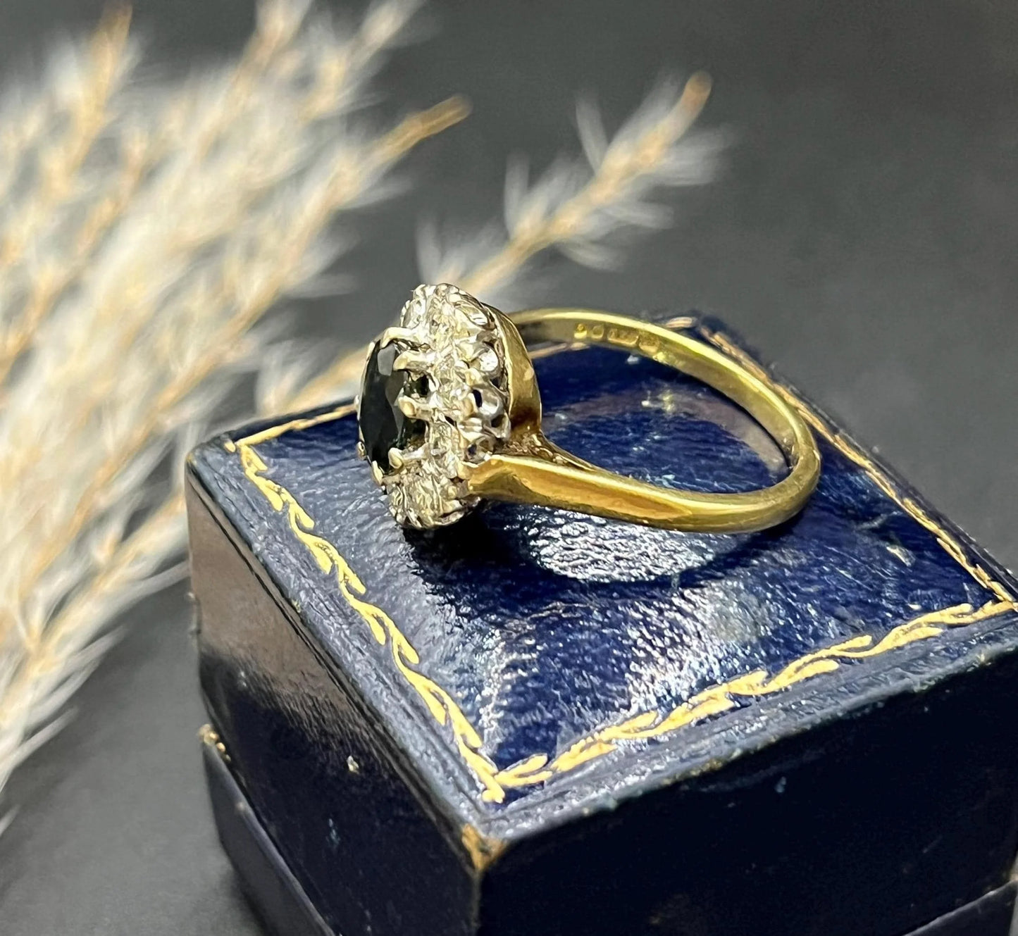 Vintage 18 Carat Gold Sapphire and Diamond Cluster Ring, Hallmarked London 1977