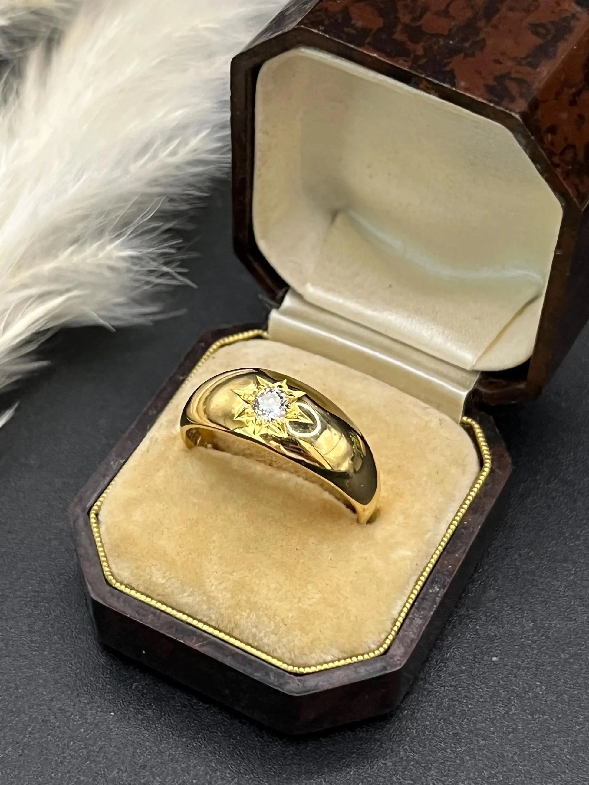 Antique 18 Carat Yellow Gold Star Set Old Cut Diamond Gypsy Ring, Circa 1900