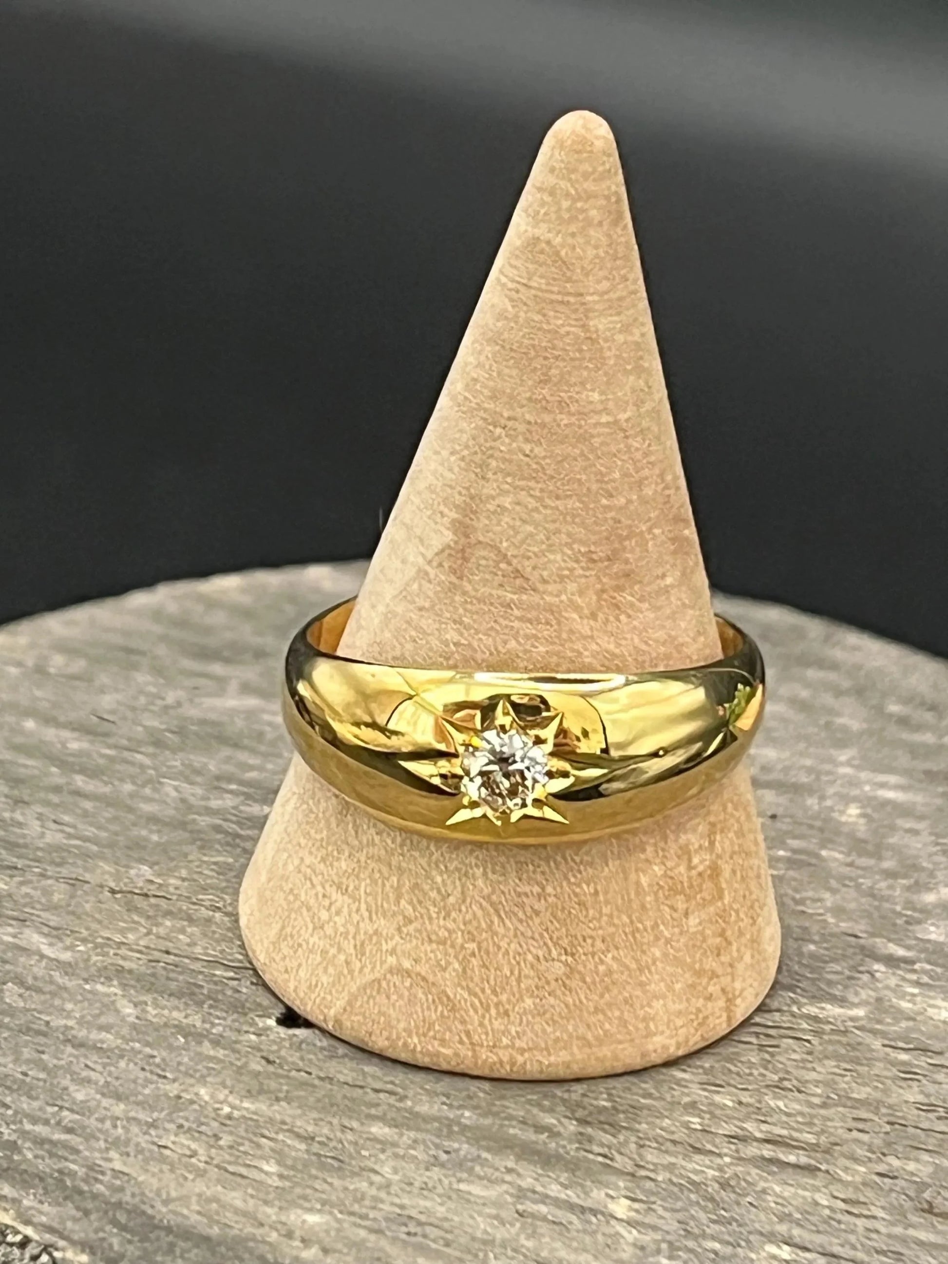 Antique 18 Carat Yellow Gold Star Set Old Cut Diamond Gypsy Ring, Circa 1900