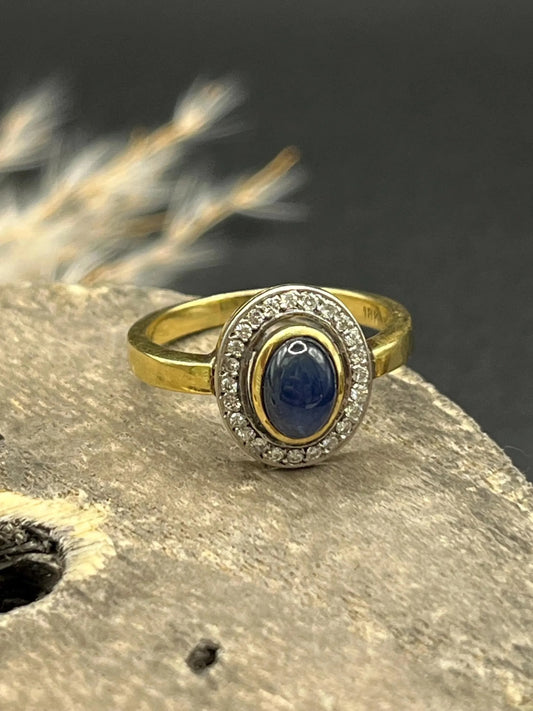 Art Deco 18 Carat Gold Sapphire And Diamond Cluster Ring