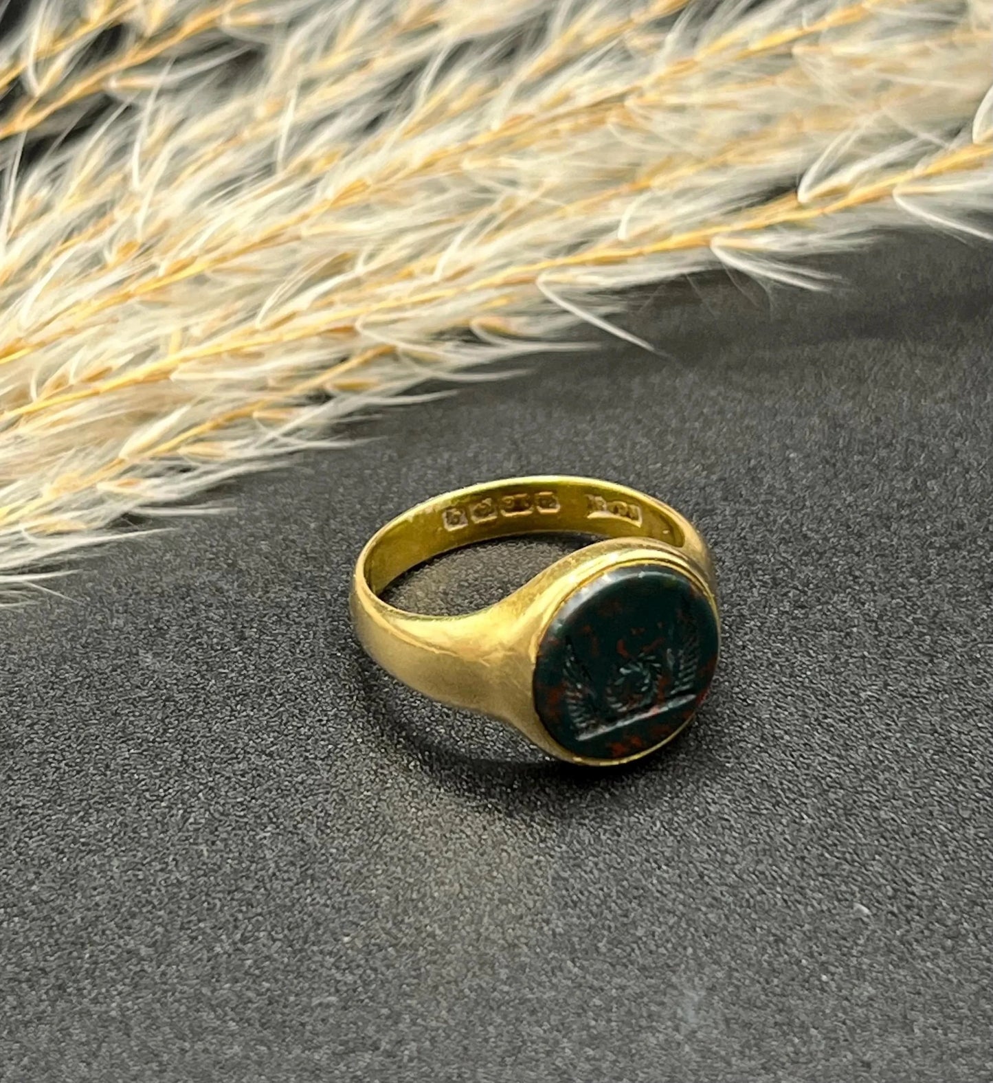 Antique 18 Carat Yellow Gold Bloodstone Signet Ring, Hallmarked Birmingham 1915