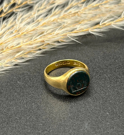 Antique 18 Carat Yellow Gold Bloodstone Signet Ring, Hallmarked Birmingham 1915