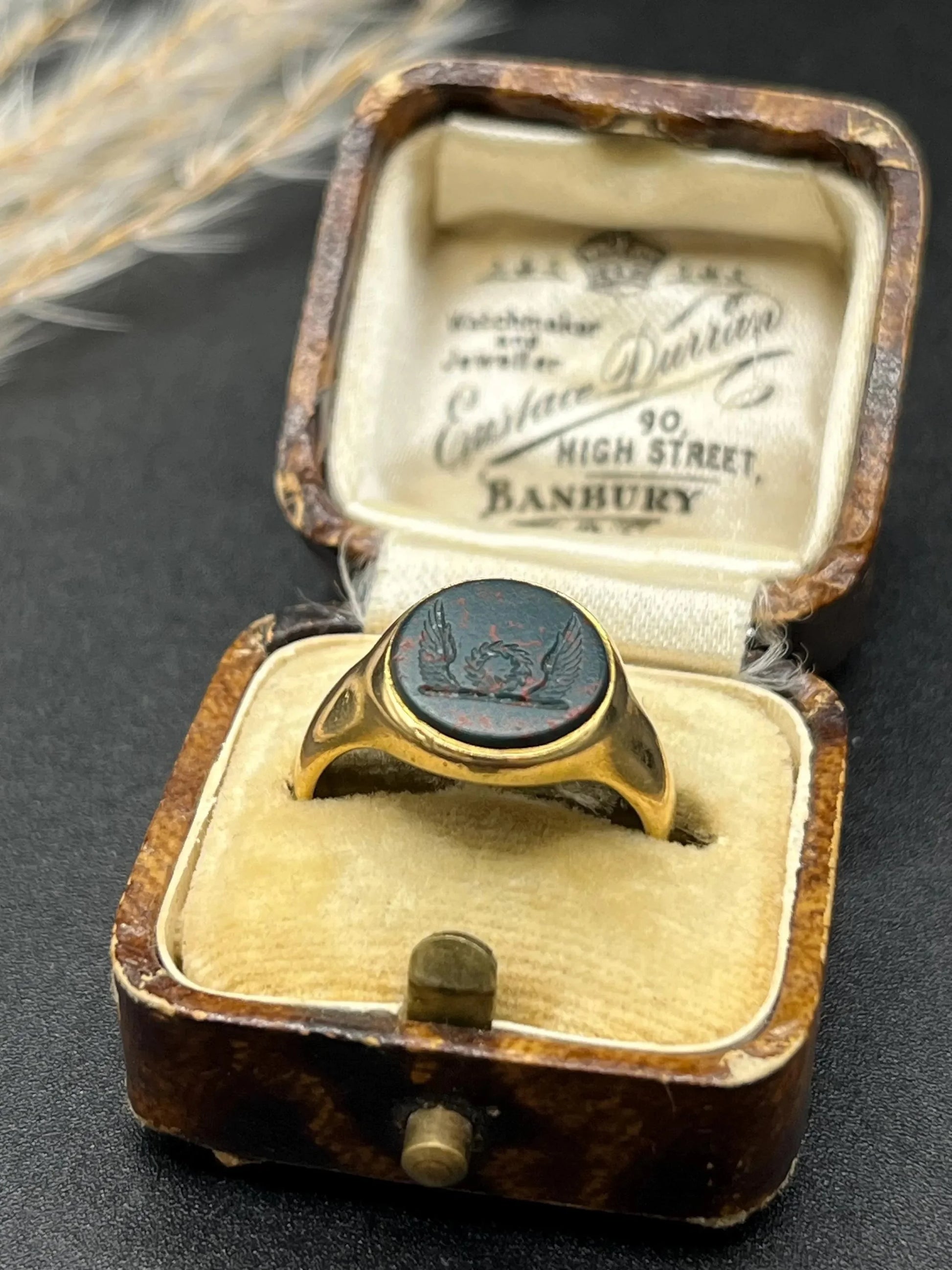 Antique 18 Carat Yellow Gold Bloodstone Signet Ring, Hallmarked Birmingham 1915