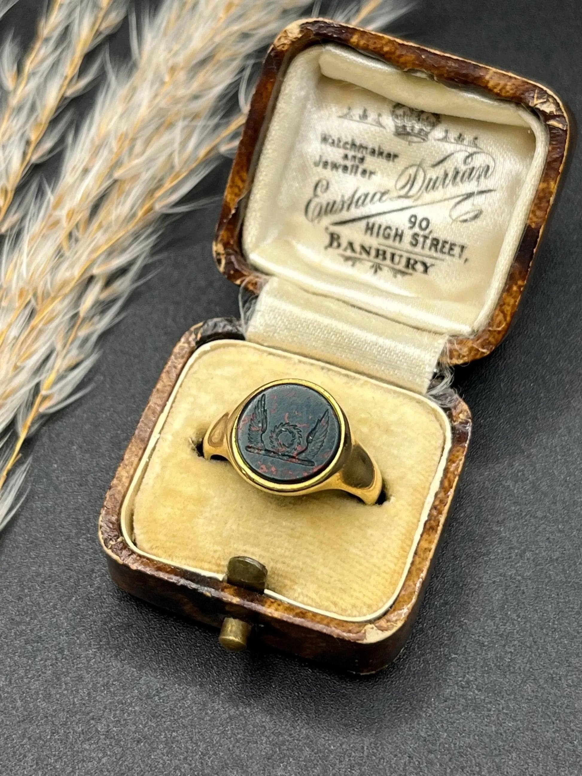 Antique 18 Carat Yellow Gold Bloodstone Signet Ring, Hallmarked Birmingham 1915