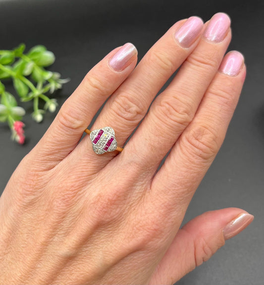 Antique Art Deco 18ct Gold Ruby & Diamond Engagement Ring, Circa 1920