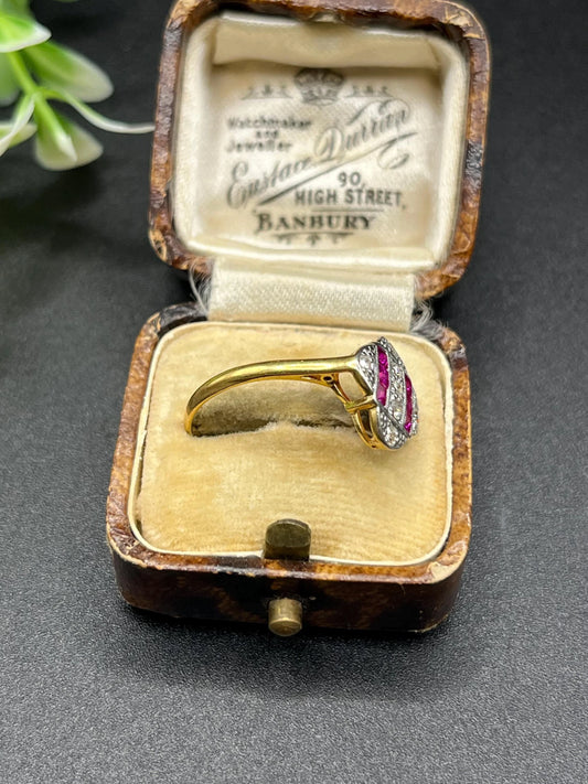 Antique Art Deco 18ct Gold Ruby & Diamond Ring, Circa 1920