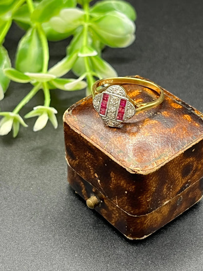 Antique Art Deco 18ct Gold Ruby & Diamond Ring, Circa 1920