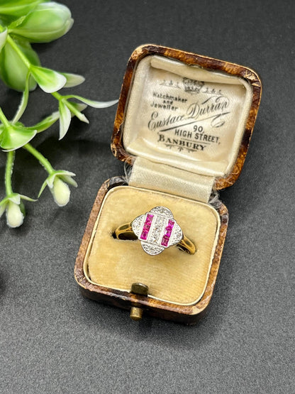 Antique Art Deco 18ct Gold Ruby & Diamond Ring, Circa 1920