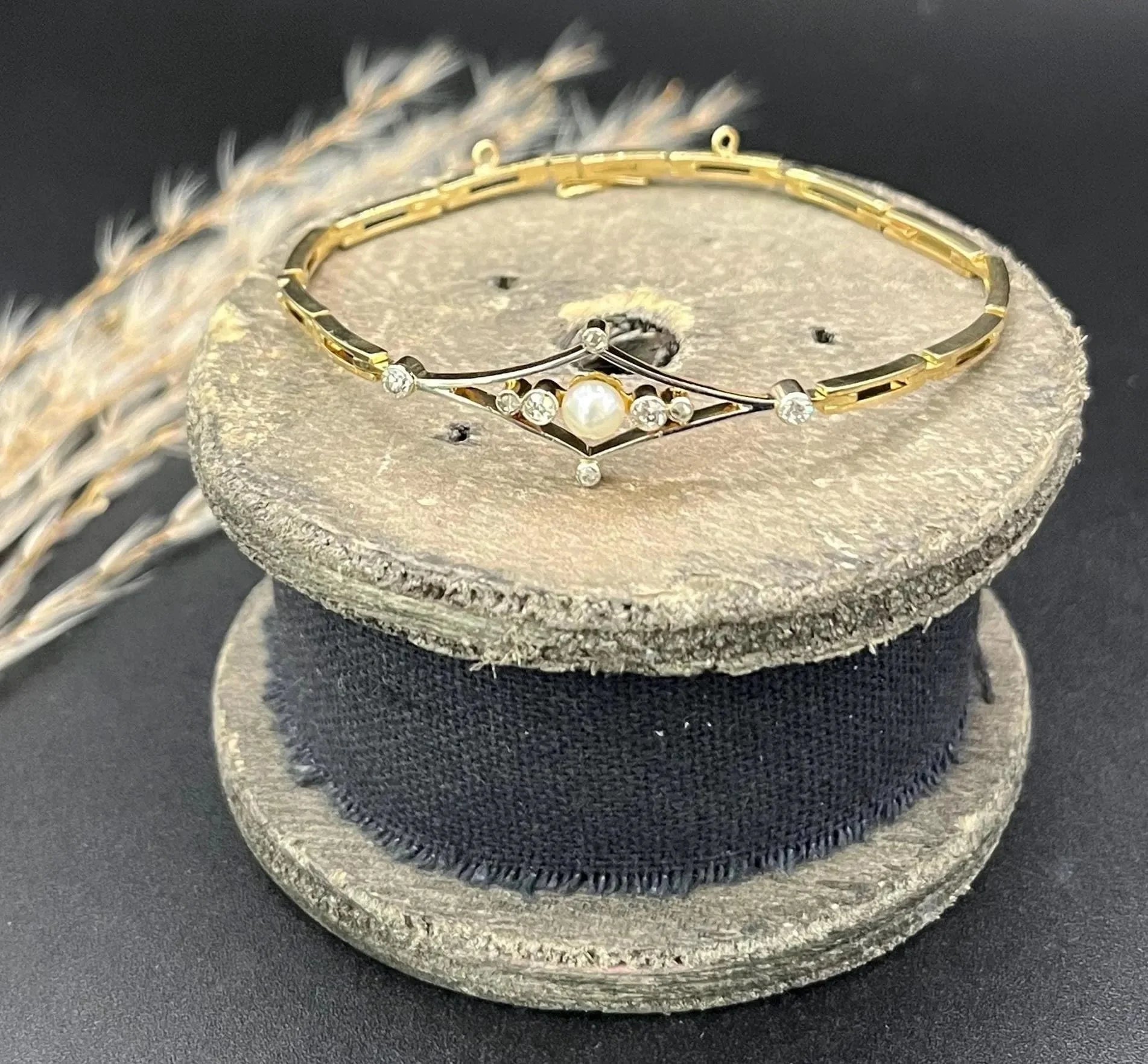 Art Deco 18 Carat Yellow Gold, Platinum, Diamond and Pearl Bracelet, Circa 1920