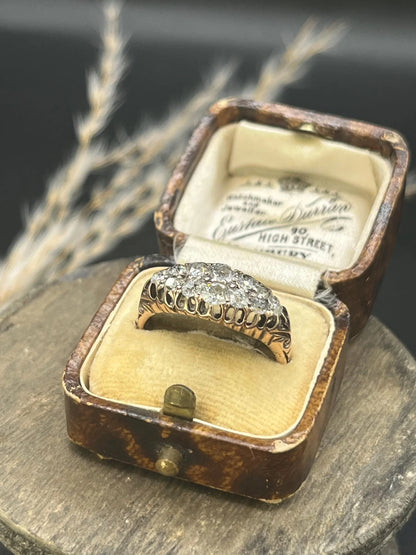 Victorian 18 Carat Gold Old Cut Diamond Boat Shaped Ring, Circa 1880