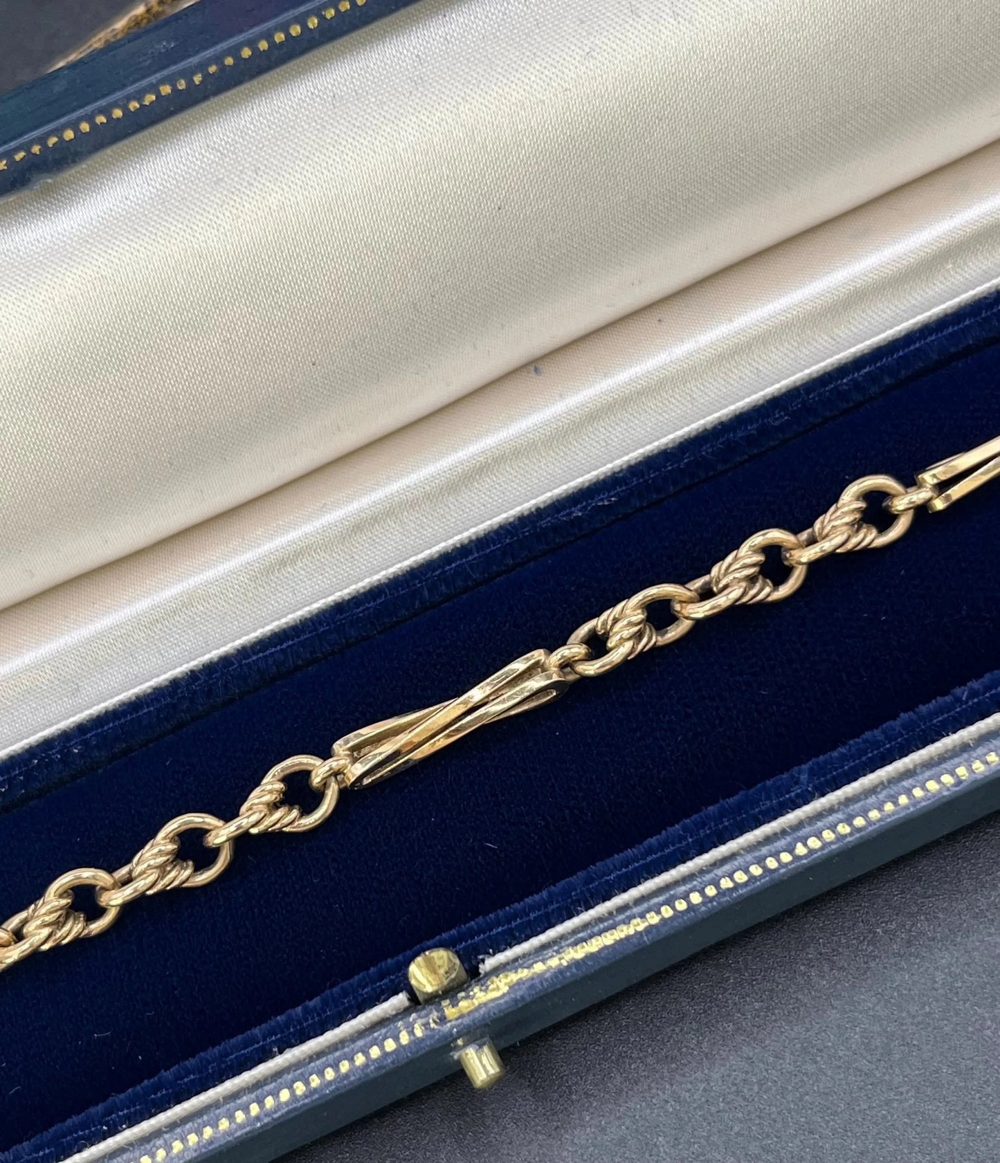 Antique 9 ct Yellow Gold Stamped, Edwardian Fancy Link Bracelet, With Swivel Clip Clasp