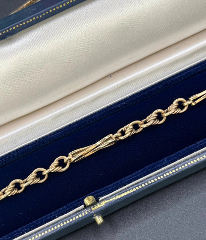 Antique 9 ct Yellow Gold Stamped, Edwardian Fancy Link Bracelet, With Swivel Clip Clasp