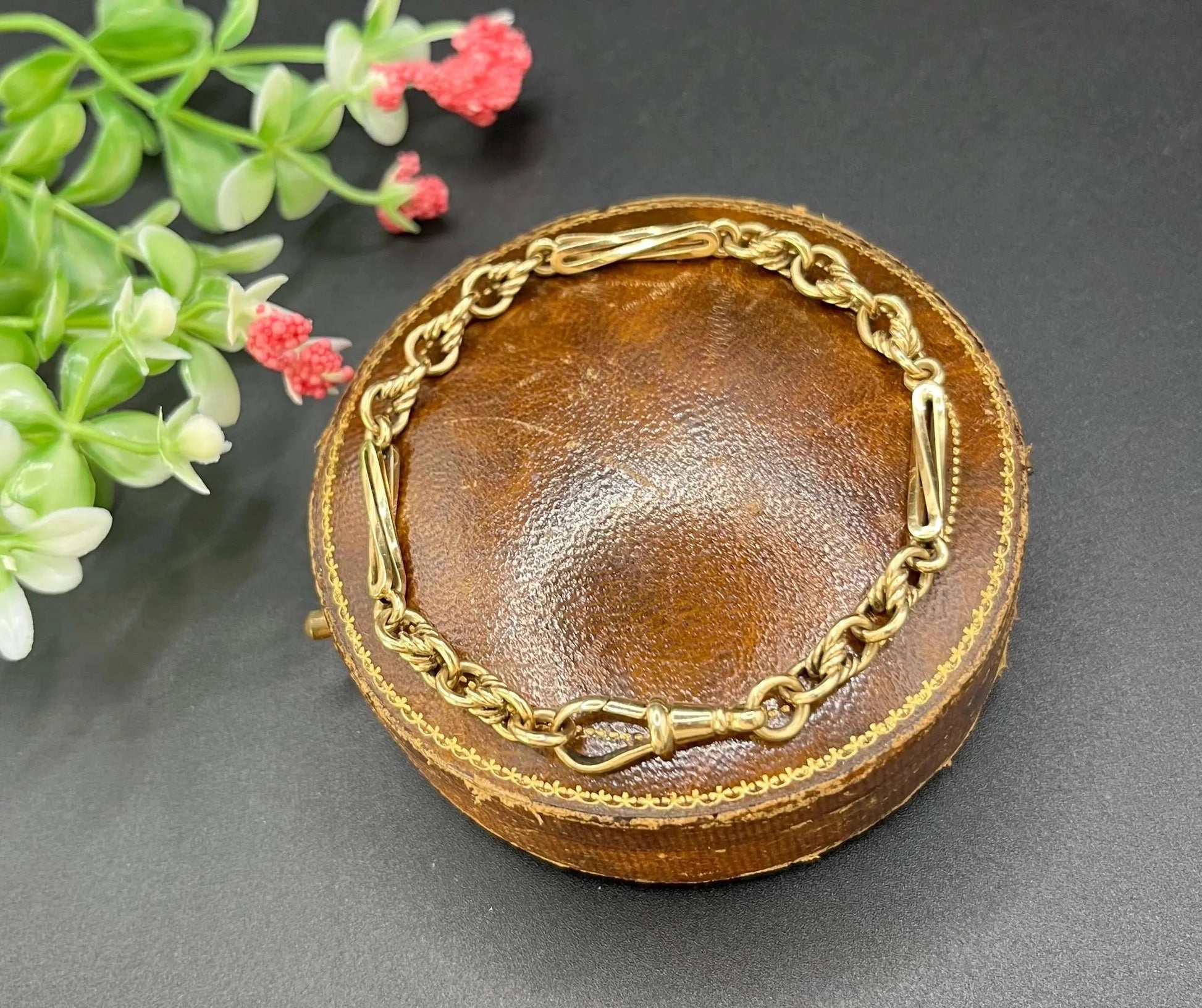 Antique 9 ct Yellow Gold Stamped, Edwardian Fancy Link Bracelet, With Swivel Clip Clasp
