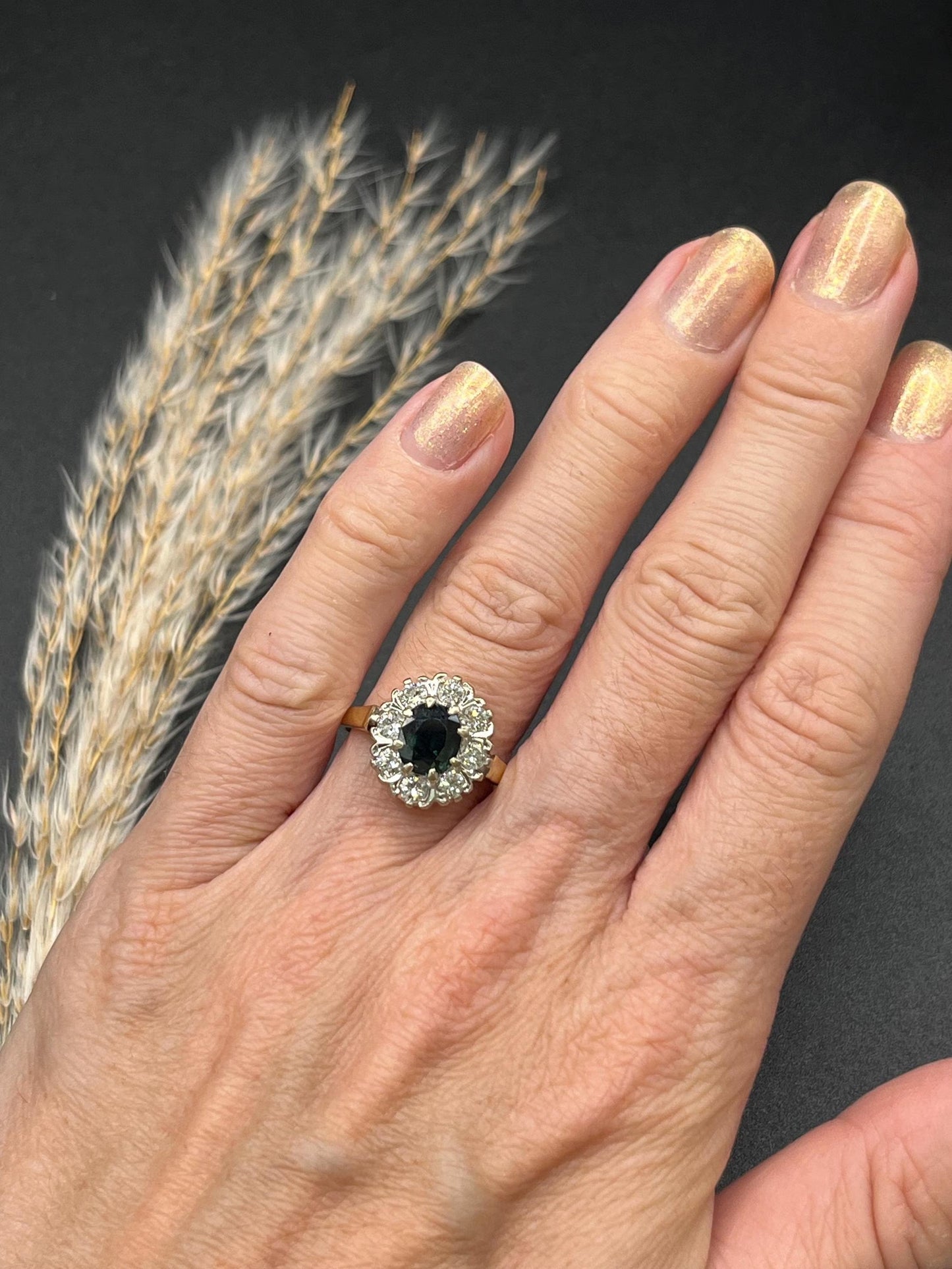 Vintage 18 Carat Gold Sapphire and Diamond Cluster Ring, Hallmarked London 1977