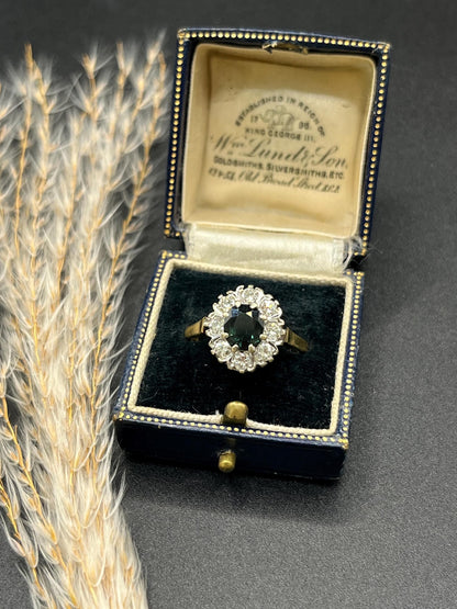Vintage 18 Carat Gold Sapphire and Diamond Cluster Ring, Hallmarked London 1977