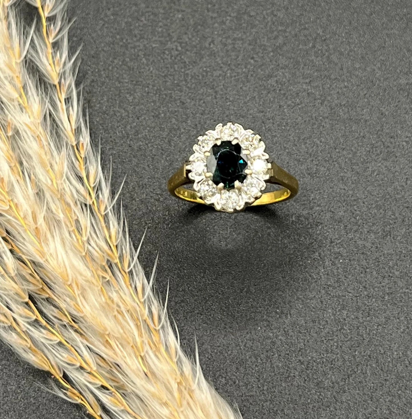 Vintage 18 Carat Gold Sapphire and Diamond Cluster Ring, Hallmarked London 1977