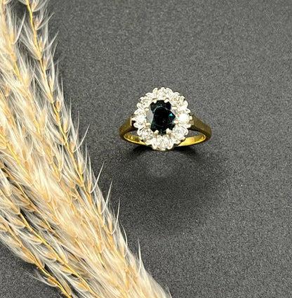 Vintage 18 Carat Gold Sapphire and Diamond Cluster Ring, Hallmarked London 1977