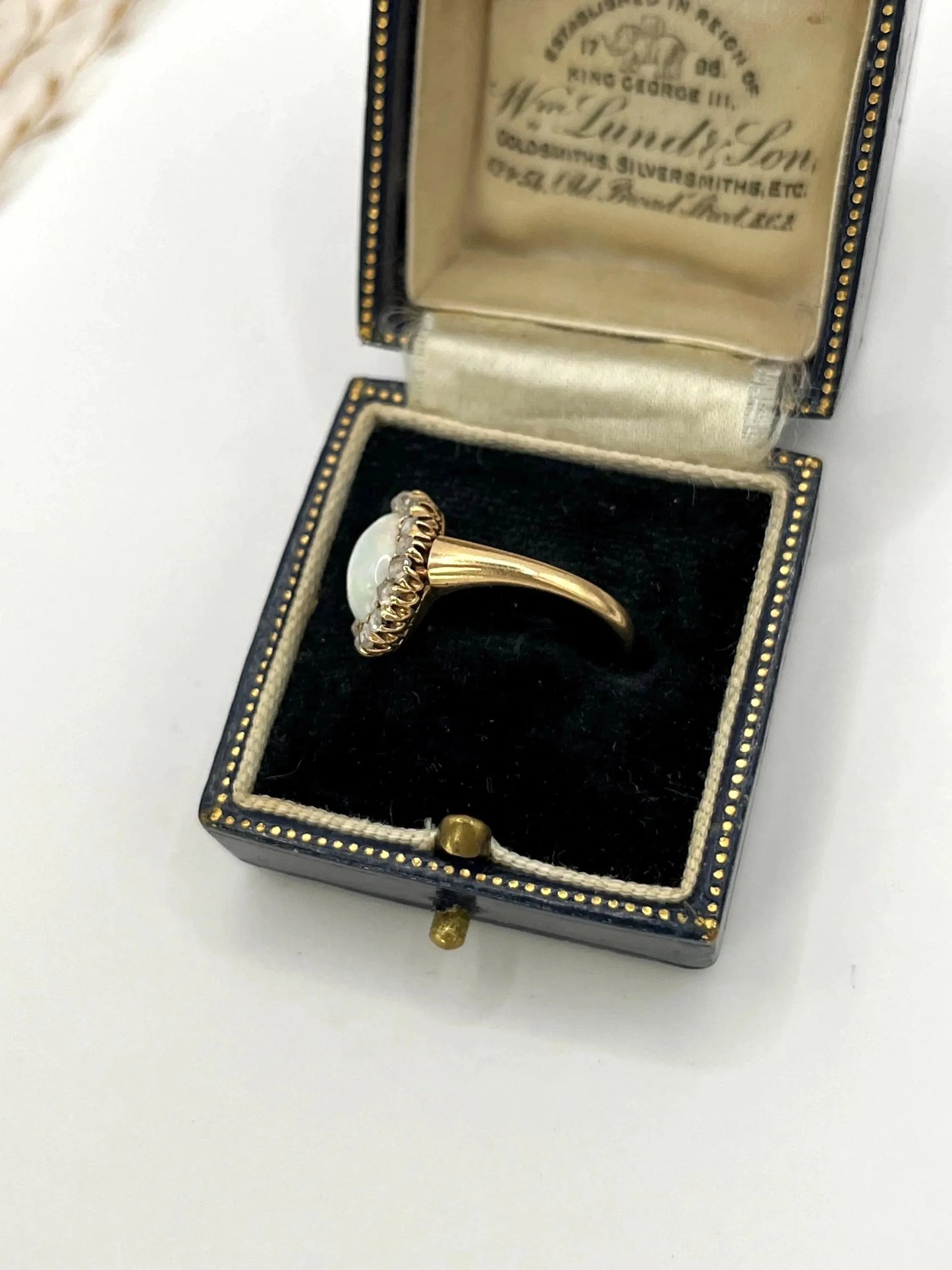 Antique 14ct Yellow Gold Stamped, Edwardian Opal & Diamond Oval Shaped Cluster Ring
