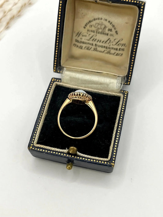 Antique 14ct Yellow Gold Stamped, Edwardian Opal & Diamond Oval Shaped Cluster Ring