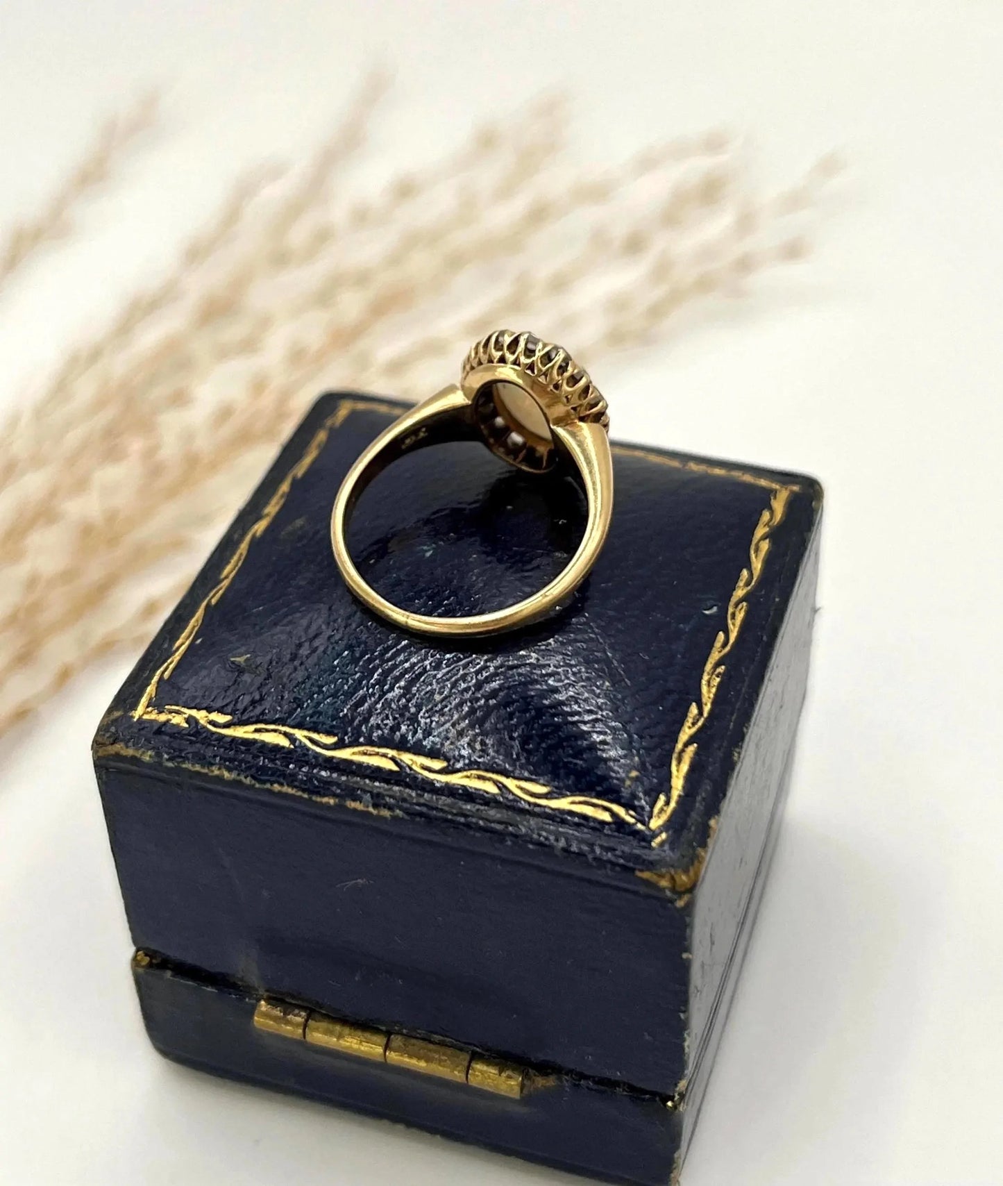Antique 14ct Yellow Gold Stamped, Edwardian Opal & Diamond Oval Shaped Cluster Ring