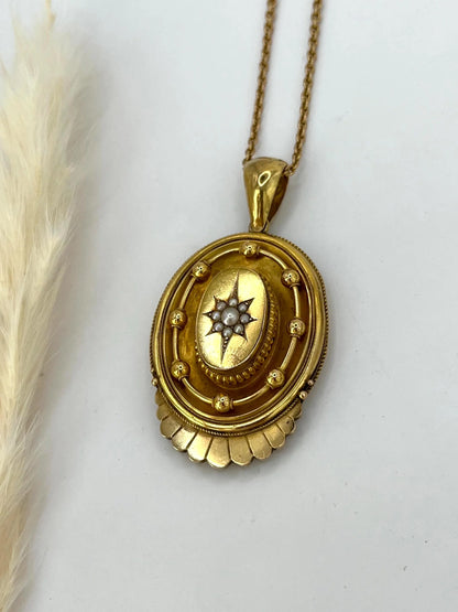 Antique 15 Carat Yellow Gold And Seed Pearl, Victorian Ornate Pendant