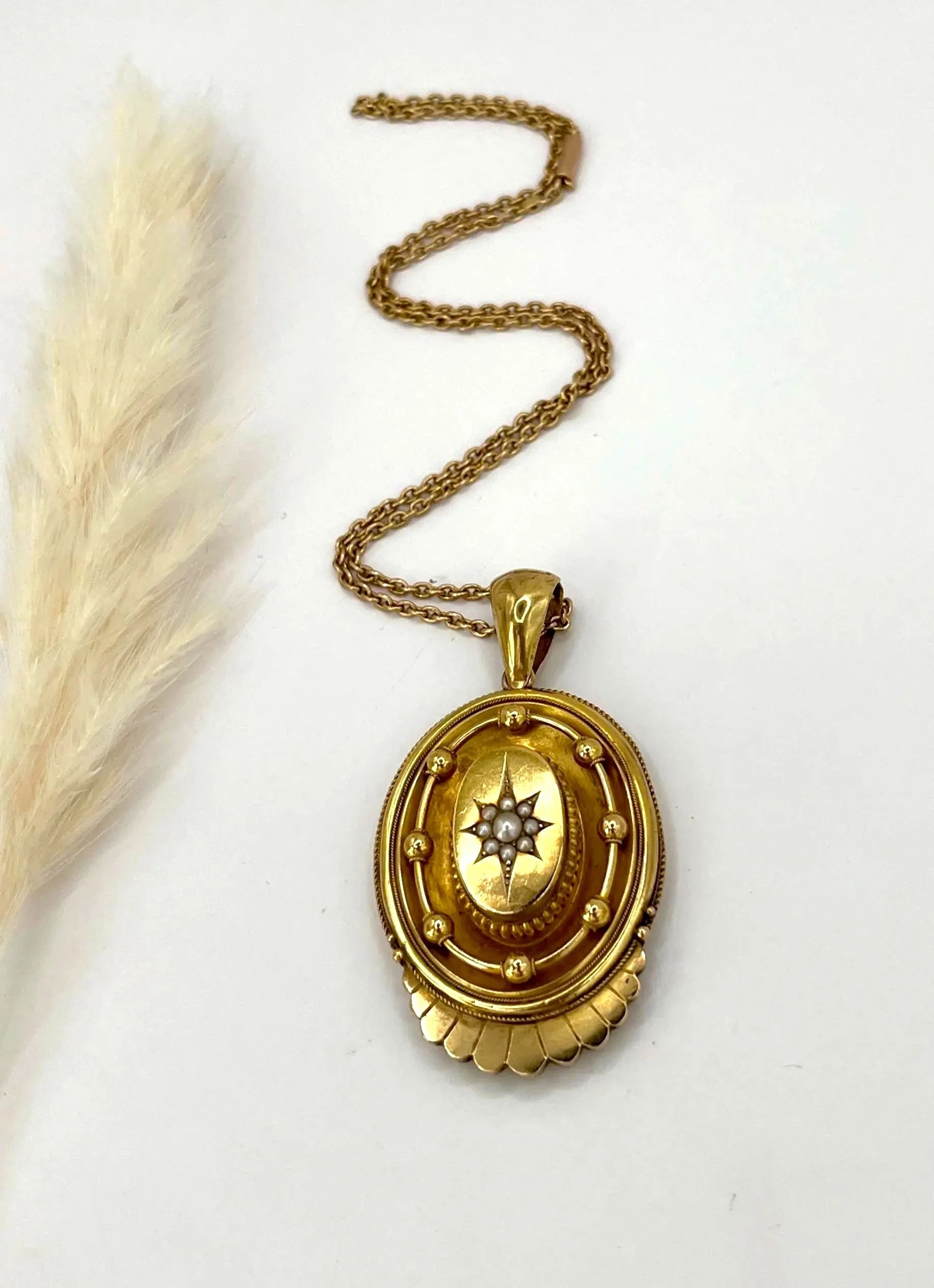 Antique 15 Carat Yellow Gold And Seed Pearl, Victorian Ornate Pendant