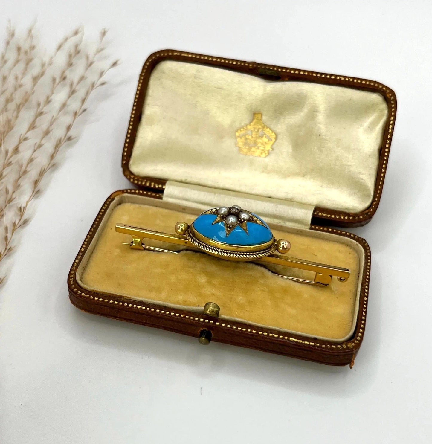 Antique 15 ct Yellow Gold, Victorian Blue Enamel, Diamond And Seed Pearl Brooch
