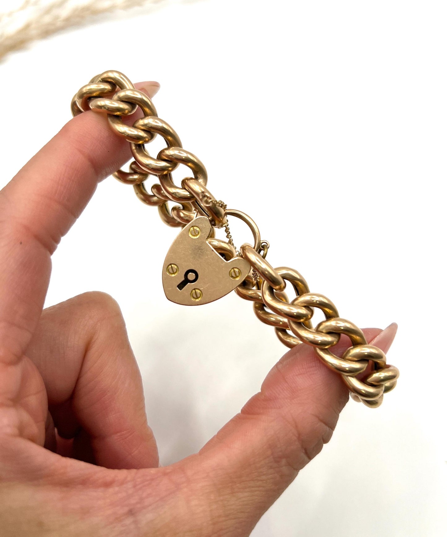 Antique Victorian Link Bracelet With Heart Padlock Clasp In 15 ct Rose Gold