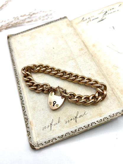 Antique Victorian Link Bracelet With Heart Padlock Clasp In 15 ct Rose Gold