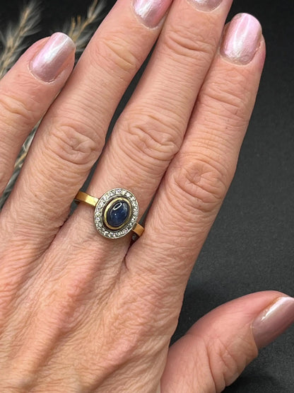 Art Deco 18 Carat Gold Sapphire And Diamond Cluster Ring